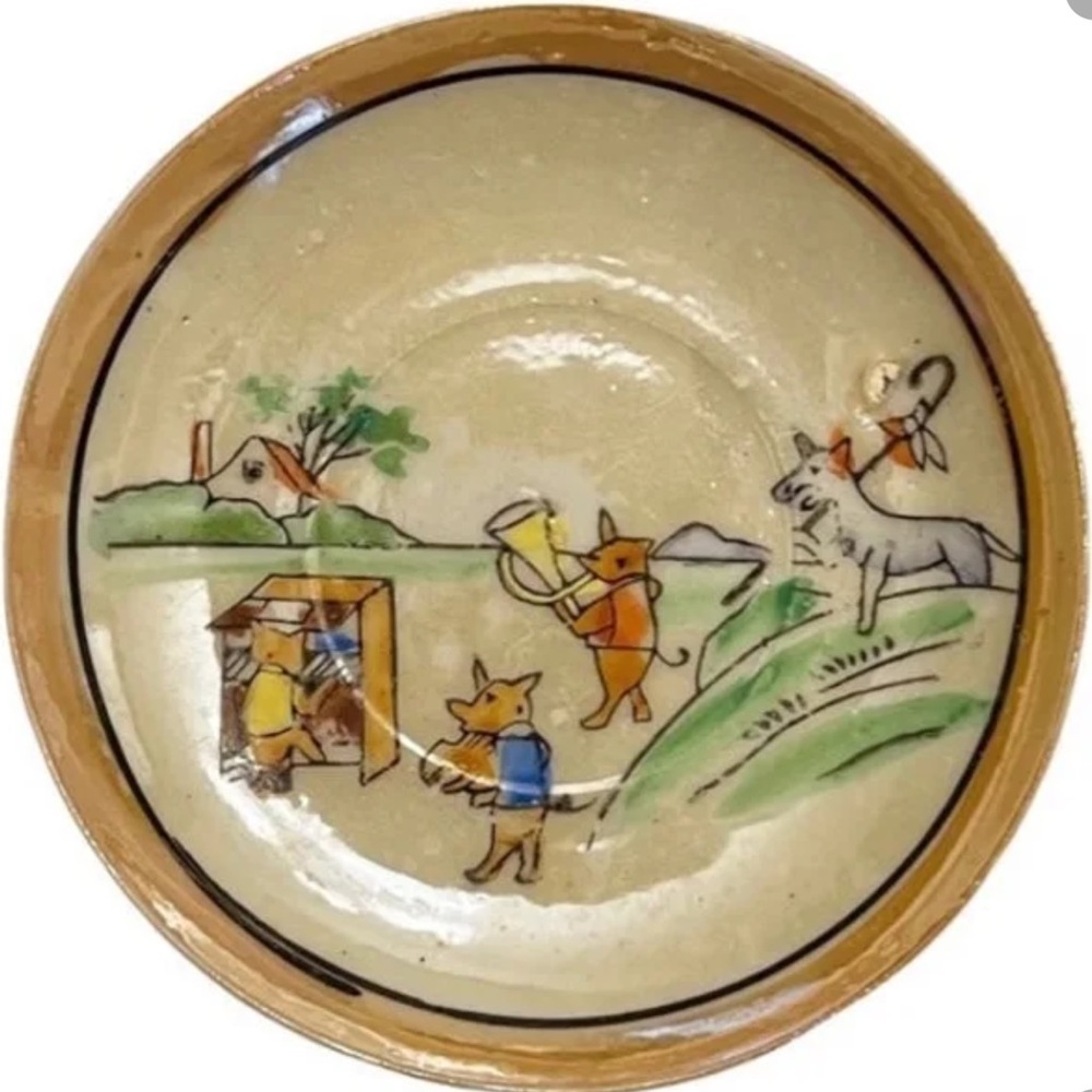 🇺🇸 Vintage Three Little Pigs Lustreware plate, mini, nursery rhyme